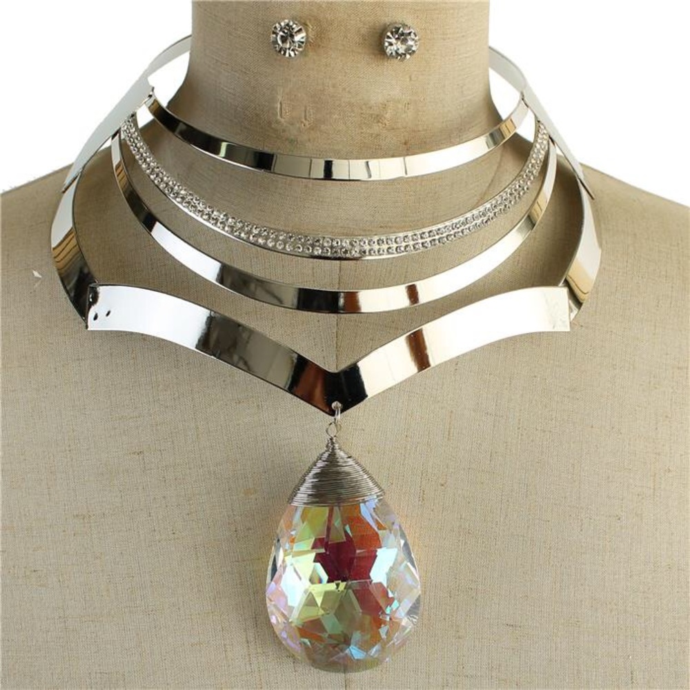 METAL DROP TEAR CHOKER NECKLACE SET